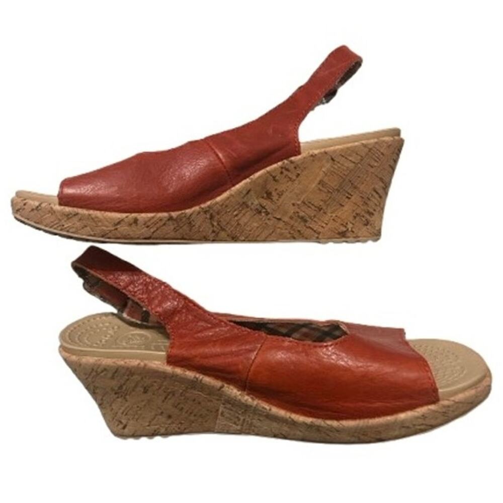 RARE FIND! Crocs A-Leigh Leather Slingback Wedge Sandals - 10